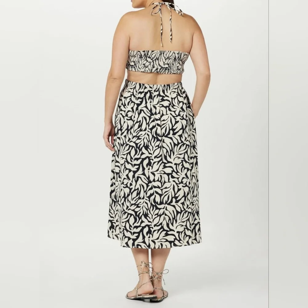 The Drop Women's Brinda Cotton Cut Out Halter Maxi Dress Size MEDIUM Black White - Picture 5 of 9